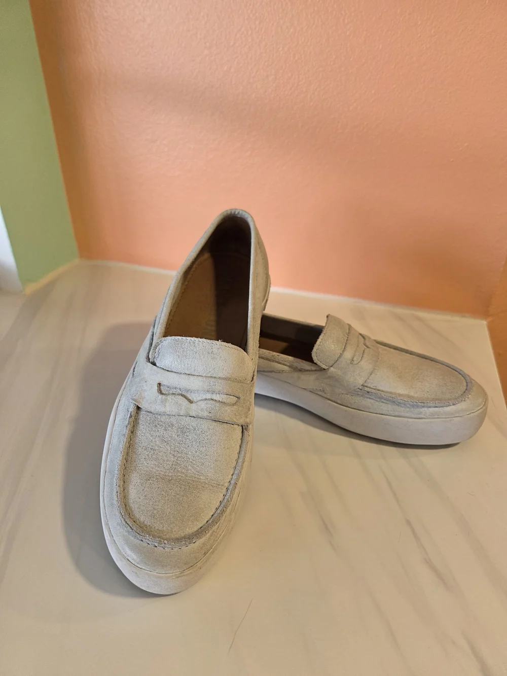 Blackstone JL23 Suede Loafer Sneakers White Gray Soft Leather Comfy Flats